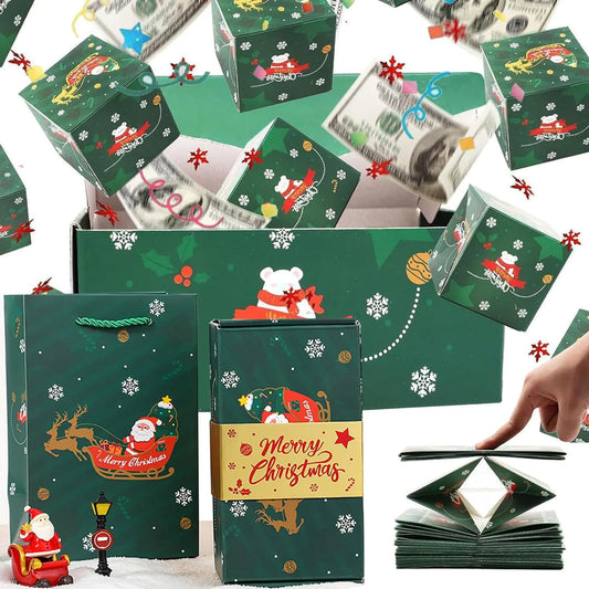 Surprise Gift Box Explosion for Money Unique Folding Bouncing Red Envelope Gift Box 2024 Newly Folding Pop-Up Explosion Gift Box Christmas Boxes Explosion Gift Box for Money (Green Christmas)