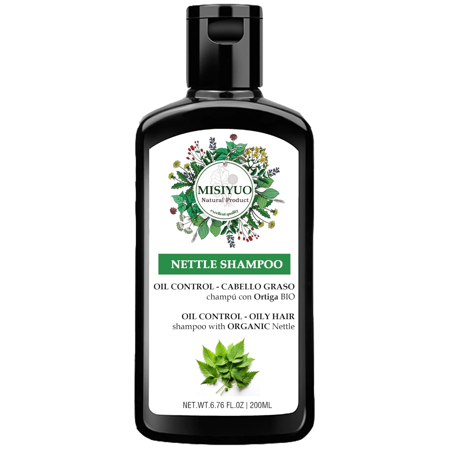 Nettle Shampoo for Oily Hair - 100% Organic Nettle Extract Hair Shampoo Regulates Oil Production Prevents Hair Loss Promotes Growth & Nourishment Paraben Silicone SLS Free 6.76 Fl Oz
