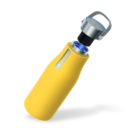 PHILIPS Water GoZero UV Self-Cleaning Smart Water Bottle Vacuum Stainless Steel Insulated Water Bottle with Handle Double-wall Auto Cleaning Keep Drink Hot or Cold BPA Free Yellow 20 oz